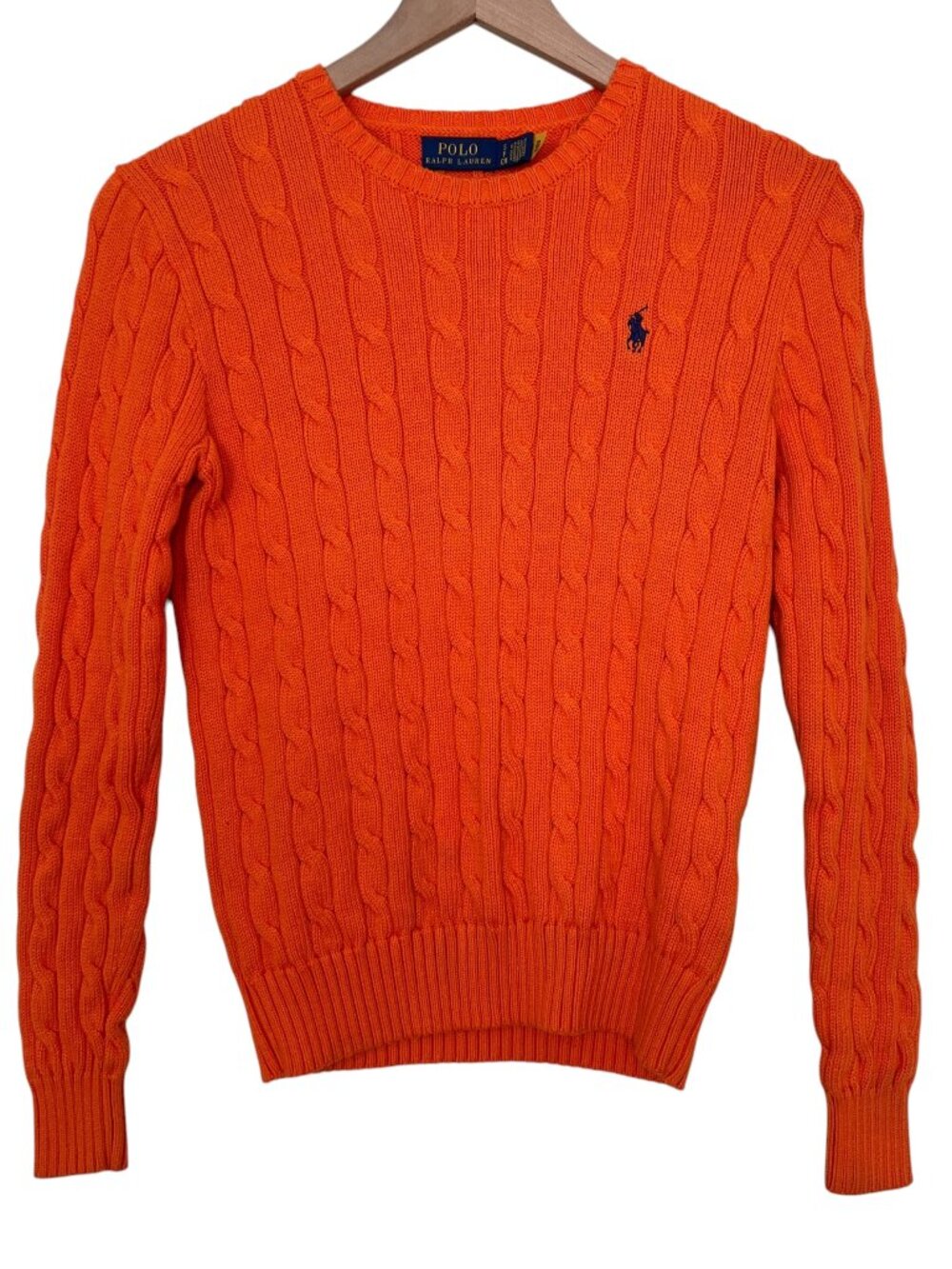 Polo Ralph Lauren Orange Cable Knit Cotton Crew Neck Sweater
